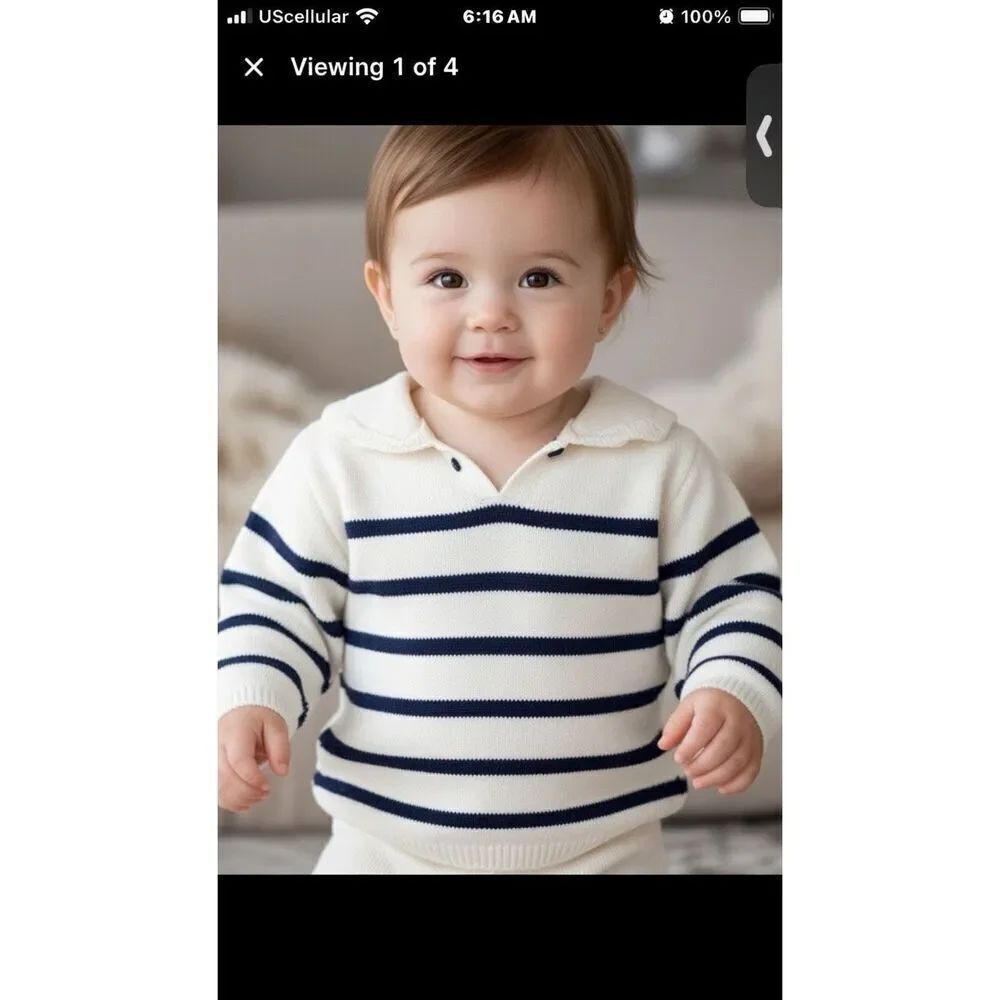 Zara Tight Knit Striped V-neck Sailor Long Sleeve Top 2-3 years Girls #763